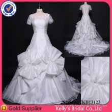 Fashion Sexy A-line Big Ruffle Corset Bodice Silver Satin Wedding Dresses